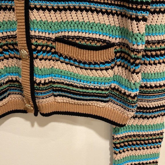 Marled long sleeve cotton and acrylic striped cardigan. Size M - Picture 3 of 5